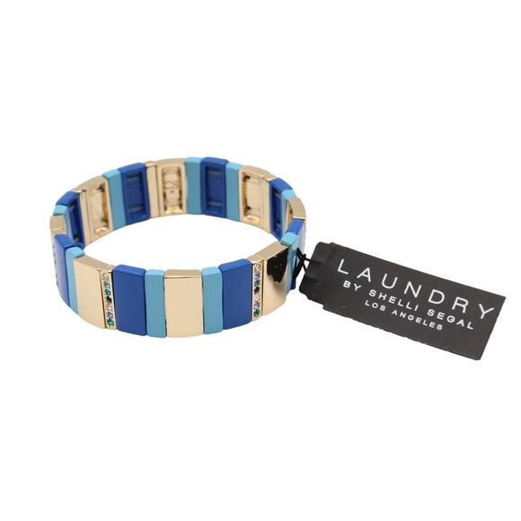 Laundry by Shelli Segal Blue Gold Stone Stretch Bracelet #LN14 - Picture 2 of 2